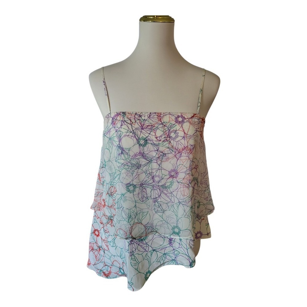 Anthropologie MAEVE Tank Mulit Color Tiered Silk Flowers Asymmetric Top Size S